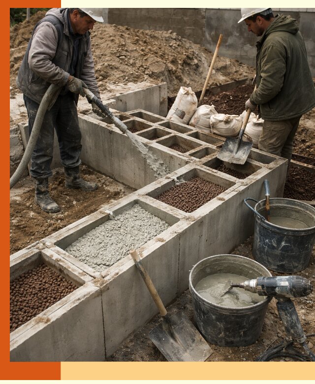 Заполнение полостей фундамента в Ангарске герметичным утеплением и повышением прочности